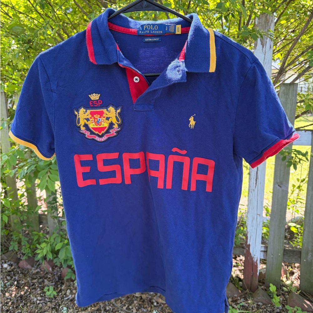 Polo by Ralph Lauren Navy Blue España Crest Polo with Red and Yellow Trim